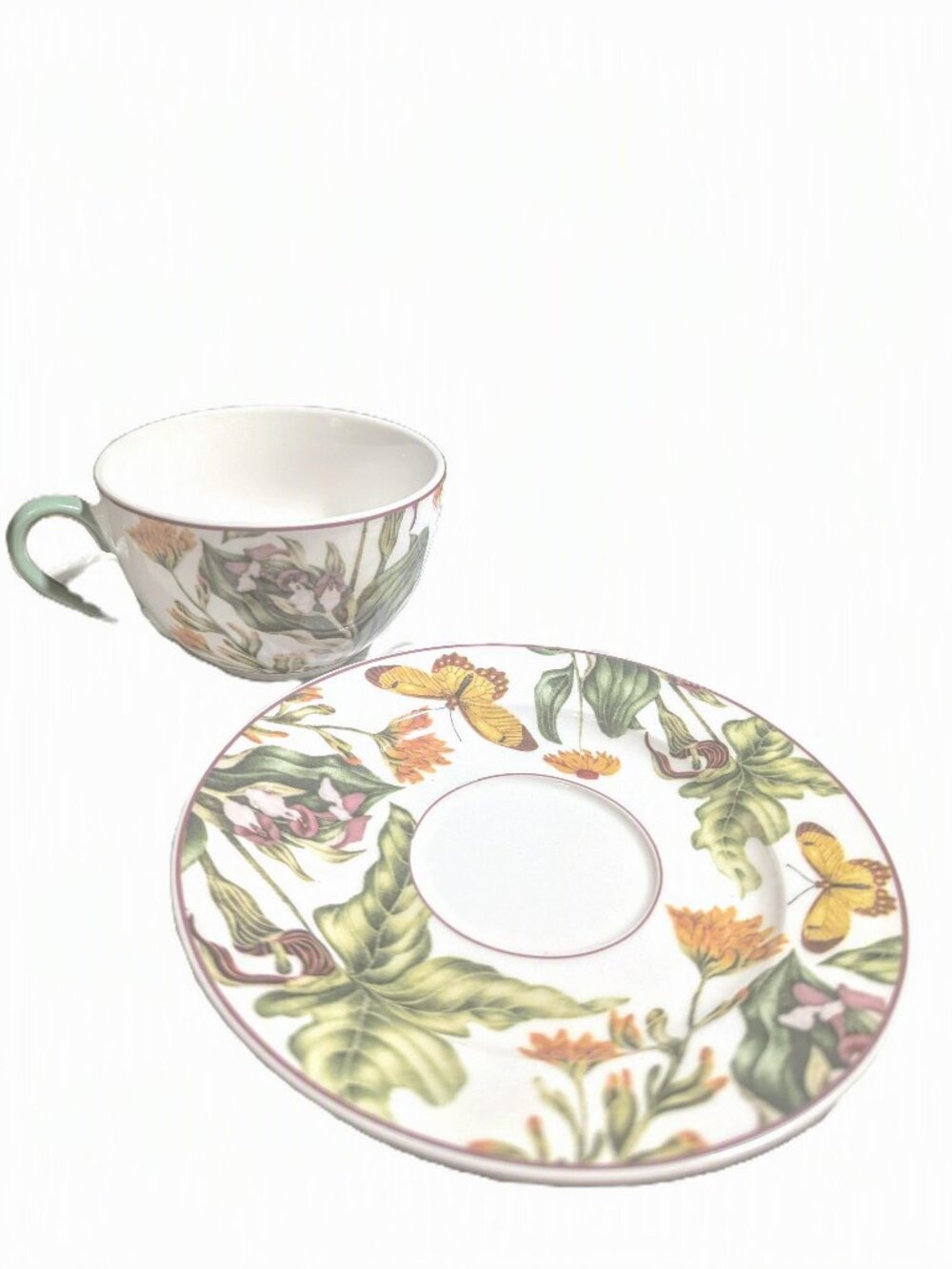 GRACE TEAWARE BUTTERFLIES AND FLOWERS PORCELAIN TEA CUP & SAUCER NEW